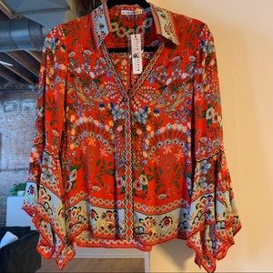 Alice and Olivia Randa Trumpet Sleeve Button Down